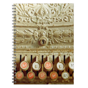 Vintage cash register,  covered in dust and cobweb notebook