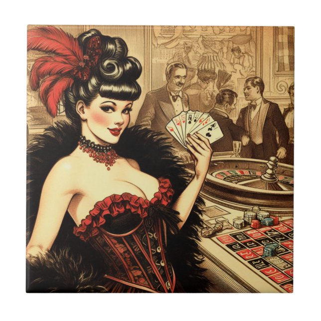 Vintage Casino Girl Ceramic Tile (Front)