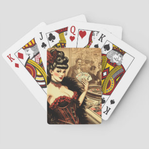 Vintage Casino Girl Playing Cards