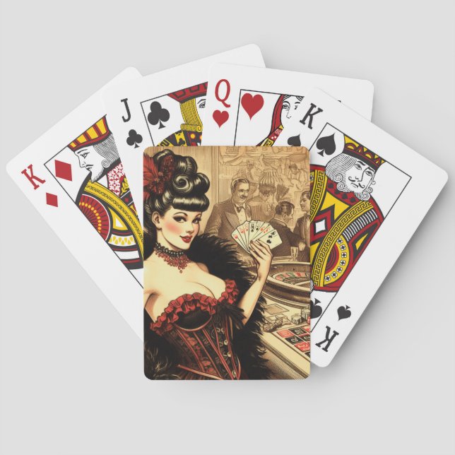 Vintage Casino Girl Playing Cards (Back)