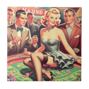 Vintage Casino Illustration Ceramic Tile