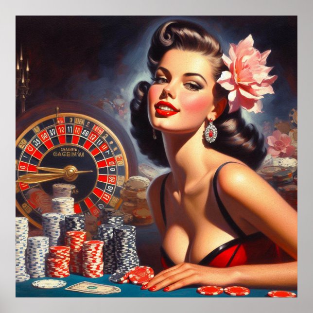 Vintage Casino Pin-Up Illustration Poster (Front)