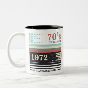 Vintage Cassete 1972 50th Birthday Gift Two-Tone Coffee Mug