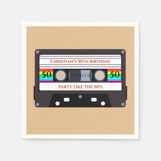 Vintage cassette birthday  napkin (Front)