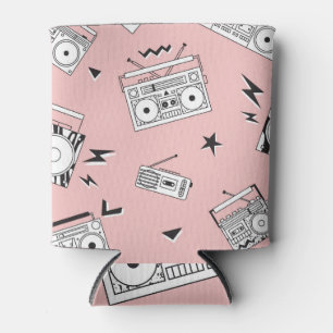 Vintage cassette players: retro pattern. can cooler