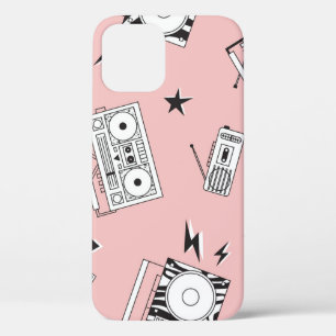 Vintage cassette players: retro pattern. iPhone 12 case