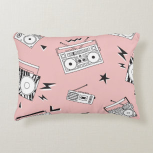 Vintage cassette players: retro pattern. decorative cushion