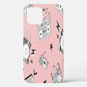 Vintage cassette players: retro pattern. iPhone 12 case