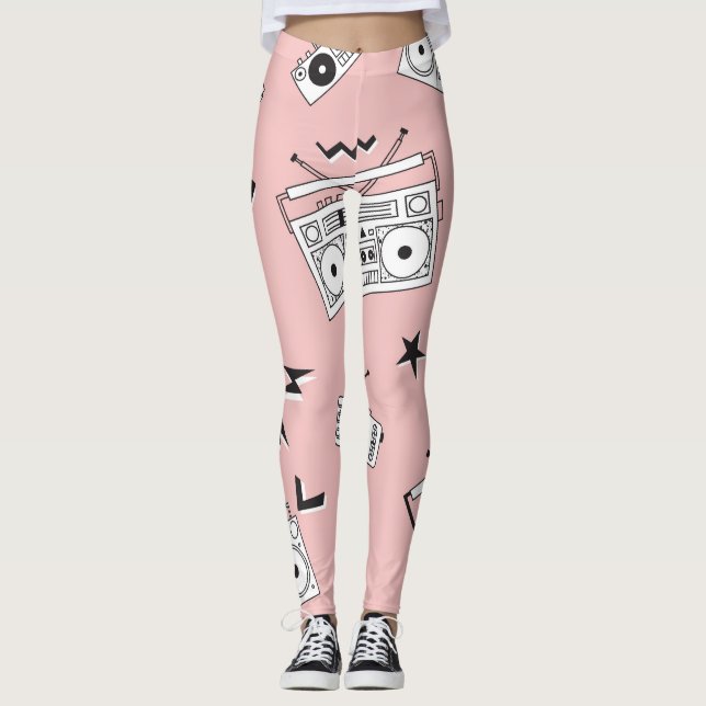 Vintage cassette players: retro pattern. leggings (Front)