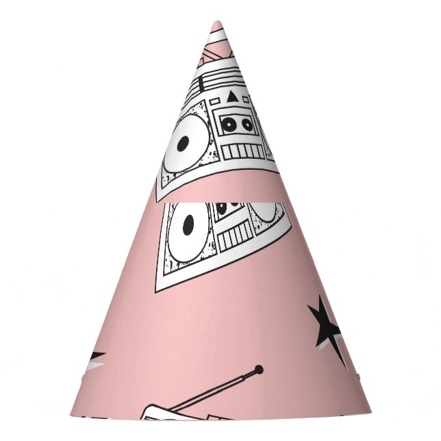 Vintage cassette players: retro pattern. party hat (Front)