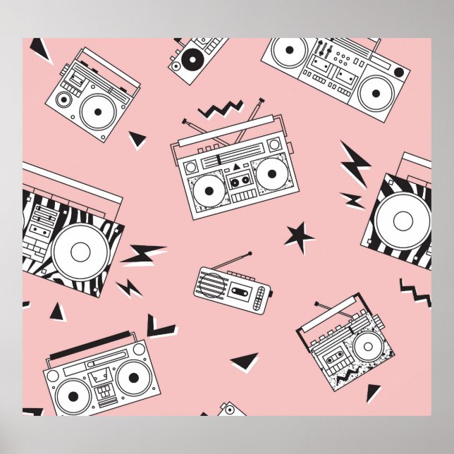 Vintage cassette players: retro pattern. poster (Front)