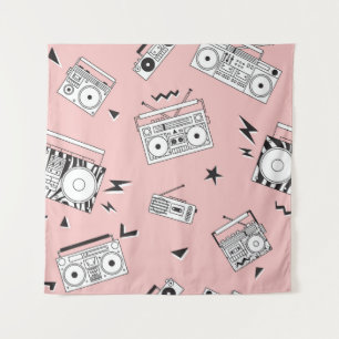 Vintage cassette players: retro pattern. tapestry