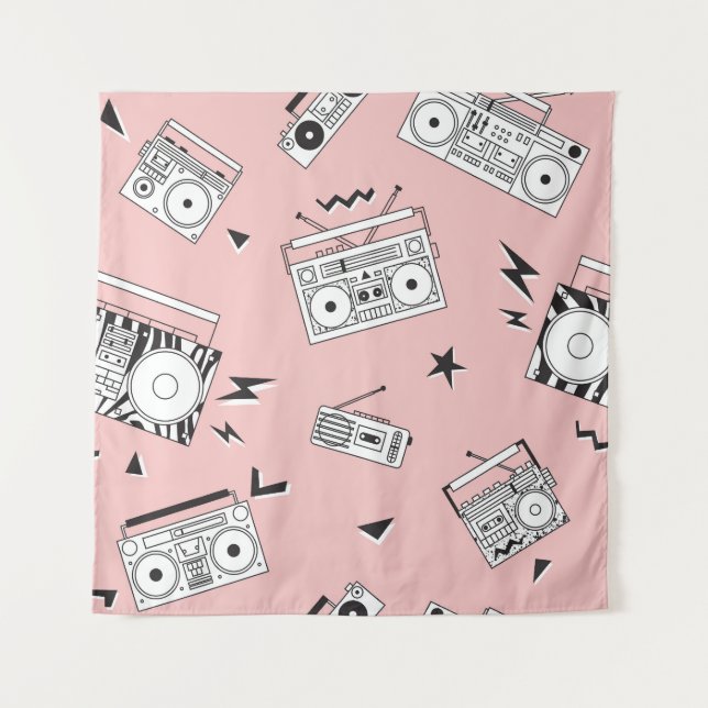Vintage cassette players: retro pattern. tapestry (Front)