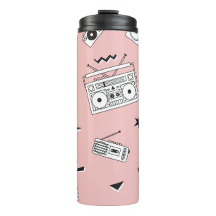 Vintage cassette players: retro pattern. thermal tumbler