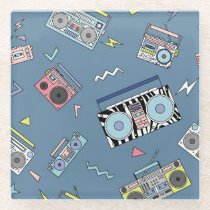 Vintage Cassette Players: Retro Seamless Art Glass Coaster