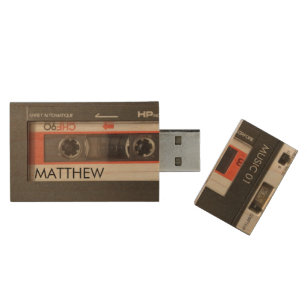 Vintage Cassette Recorder personalised USB Wood USB Flash Drive