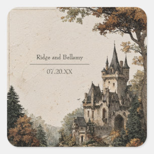 Vintage Castle Autumn Woodland Elegant Wedding Square Sticker