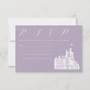 Vintage Castle Illustration Lavender Wedding RSVP Card