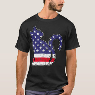 Vintage Cat 4th Of July American Flag Patriotic Ca T-Shirt