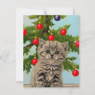 Vintage Cat and Christmas Tree Card