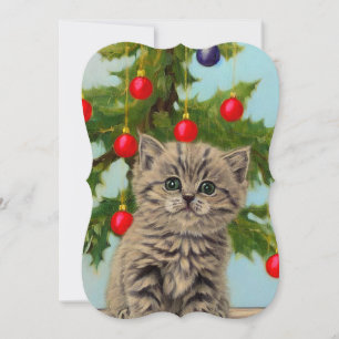 Vintage Cat and Christmas Tree Card