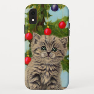 Vintage Cat and Christmas Tree iPhone XR Case