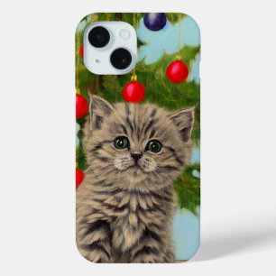 Vintage Cat and Christmas Tree iPhone 15 Case