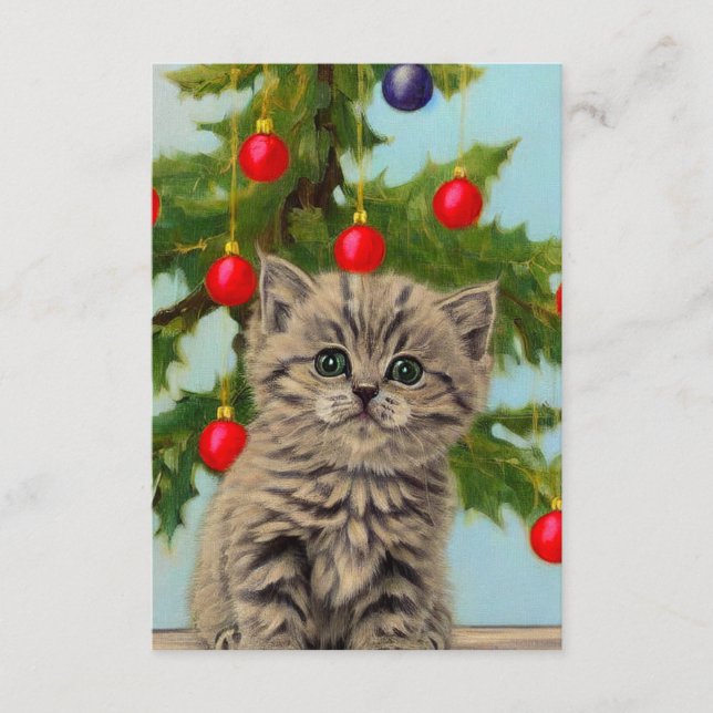 Vintage Cat and Christmas Tree Enclosure Card (Front)