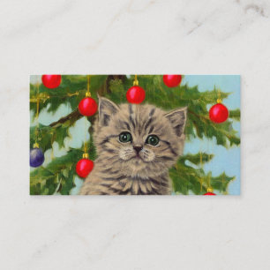 Vintage Cat and Christmas Tree Enclosure Card