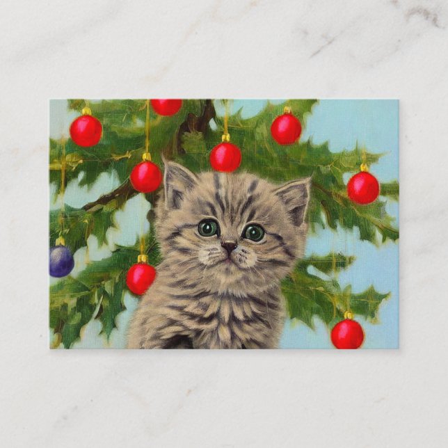 Vintage Cat and Christmas Tree Enclosure Card (Front)