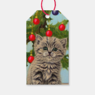 Vintage Cat and Christmas Tree Gift Tags