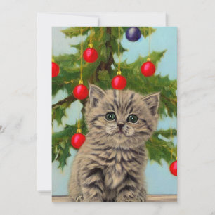 Vintage Cat and Christmas Tree Holiday Card