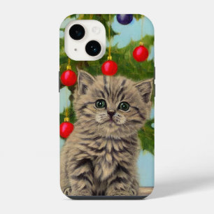 Vintage Cat and Christmas Tree iPhone 14 Case