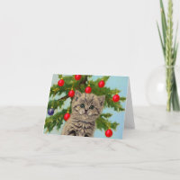 Vintage Cat and Christmas Tree