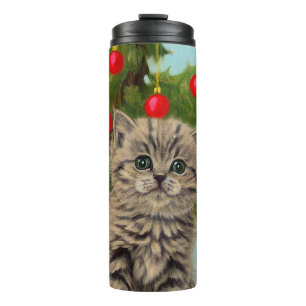 Vintage Cat and Christmas Tree Thermal Tumbler