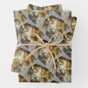 Vintage cat and dog intimate friendship wrapping paper sheet