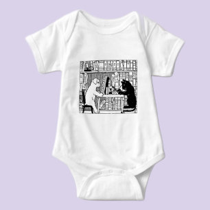 Vintage Cat and Dog Library Bookish Literary Baby Bodysuit
