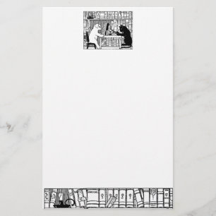 Vintage Cat and Dog Library Bookish Literary Stationery