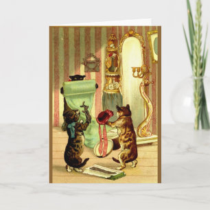 Vintage Cat And Kitten Dress Up Note Card