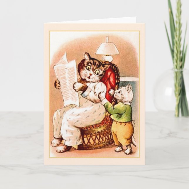 Vintage Cat and Kitten Note Card (Front)
