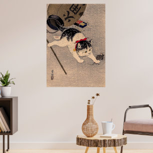 Vintage Cat and Mouse by Ohara Koson Poster