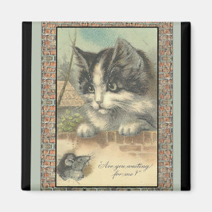 Vintage cat and mouse "waiting for me?" magnet