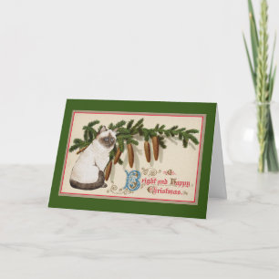 Vintage Cat and Pines Christmas Card