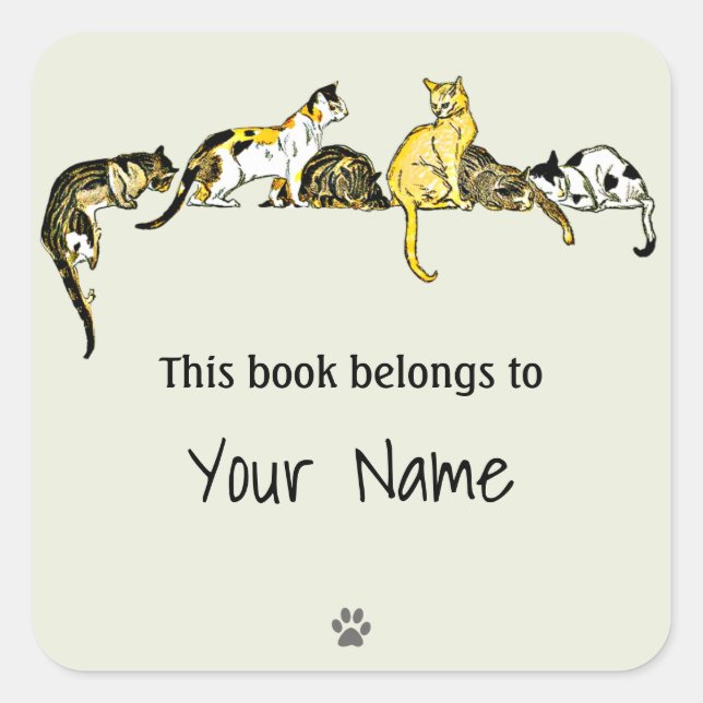 Vintage Cat Art Bookplate Sticker (Front)