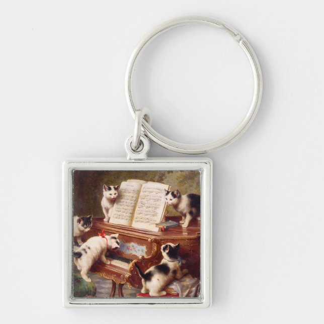 Vintage Cat Art:  Kittens' Recital Key Ring (Front)