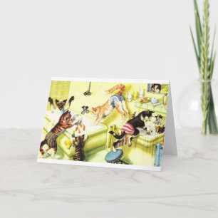 Vintage Cat Bath Time Chaos Note Card