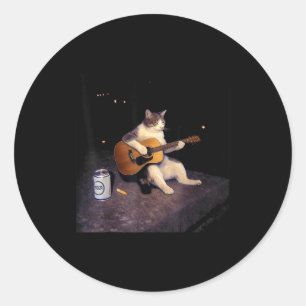 Vintage cat beer funny cat drinking beer guitar ca classic round sticker