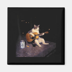 Vintage cat beer funny cat drinking beer guitar ca magnet