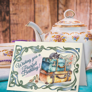 Vintage Cat Birthday Purrfect Travels Card