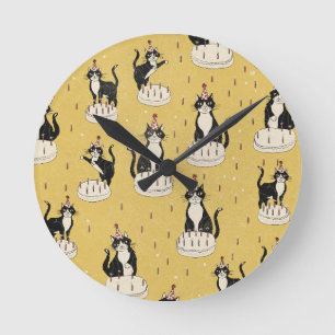 Vintage Cat Birthday Round Clock